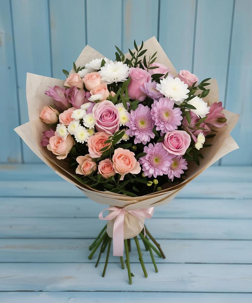 Букет цветов из: Хризантемы, Розы и Альстромерии в Тихорецке