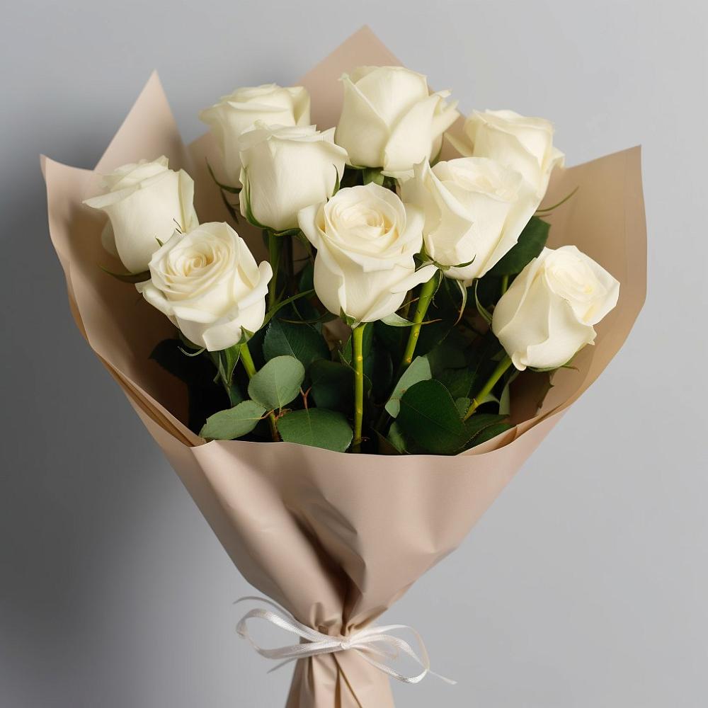 Букет 9 Белых роз Эдлесс Лав в Тихорецке