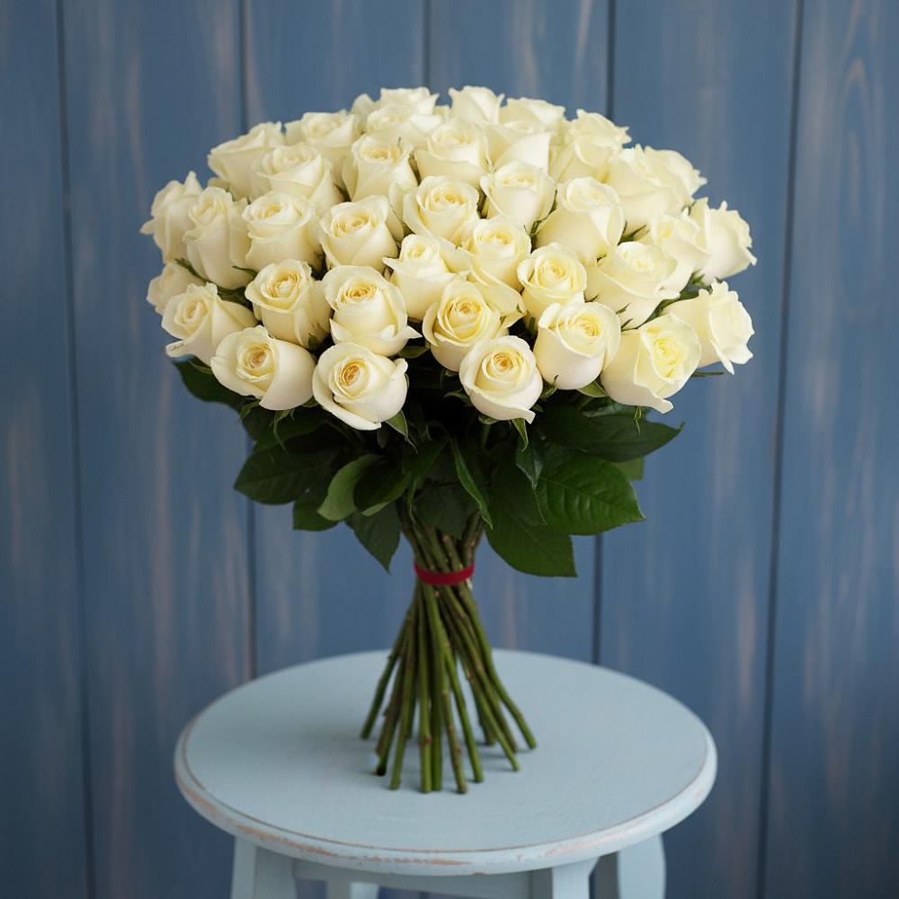 Букет 51 Белая роза Эдлесс Лав в Тихорецке