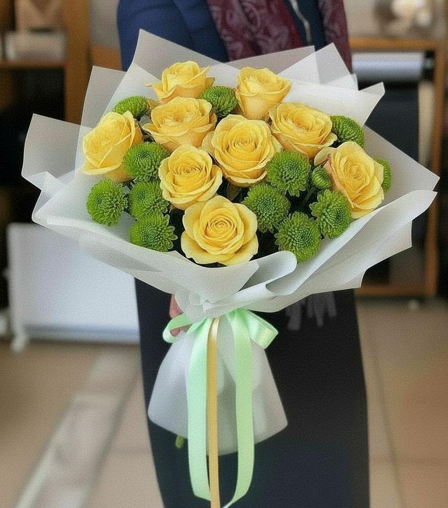 Букет цветов из: Хризантемы и Розы в Тихорецке