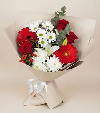 Букет цветов из:  Розы, Хризантемы, Герберы и Лилии в Тихорецке