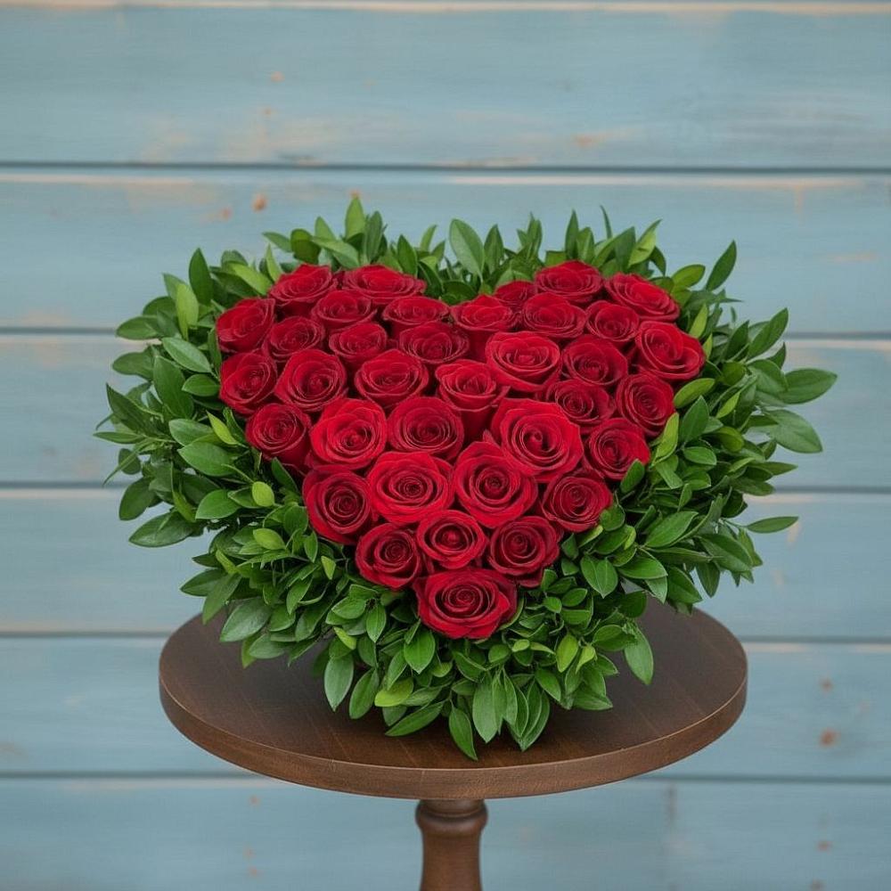 Цветочная композиция из Розы в виде сердца в Тихорецке