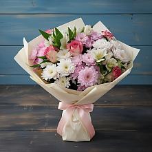 Букет цветов из:  Хризантемы, Альстромерии и Розы в Тихорецке