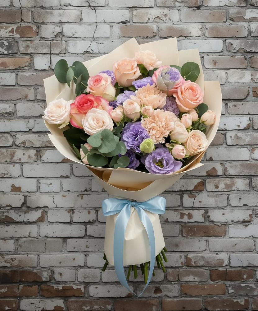 Букет цветов из: Розы, Лизиантусы и Гвоздики в Тихорецке