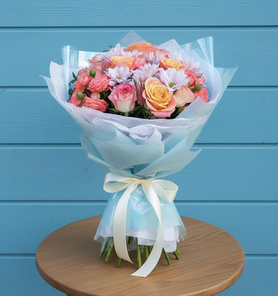 Букет цветов из: Хризантемы и Розы в Тихорецке