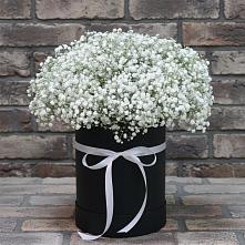 Цветочная композиция из Гипсофила в шляпной коробке в Тихорецке
